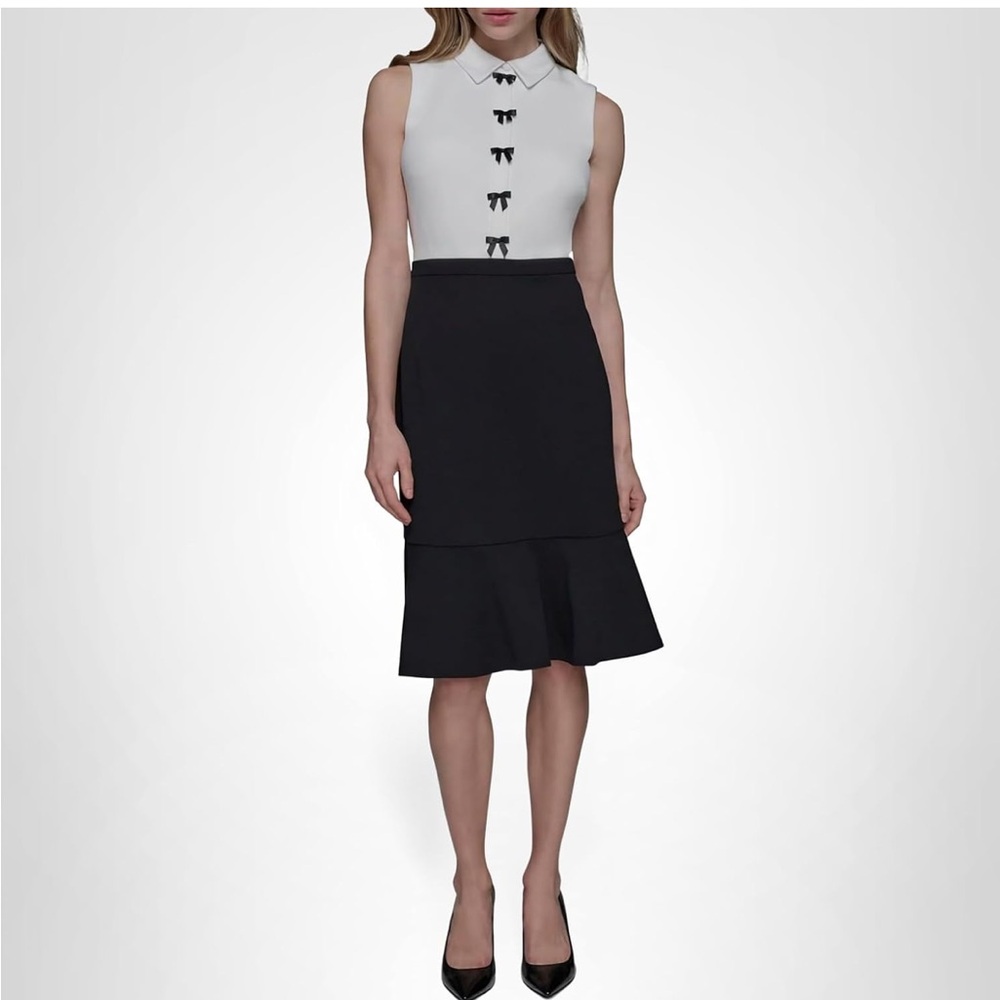 NWT Karl Lagerfeld Womens Sleeveless Flounce Hem Sheath Dress with Bow Details